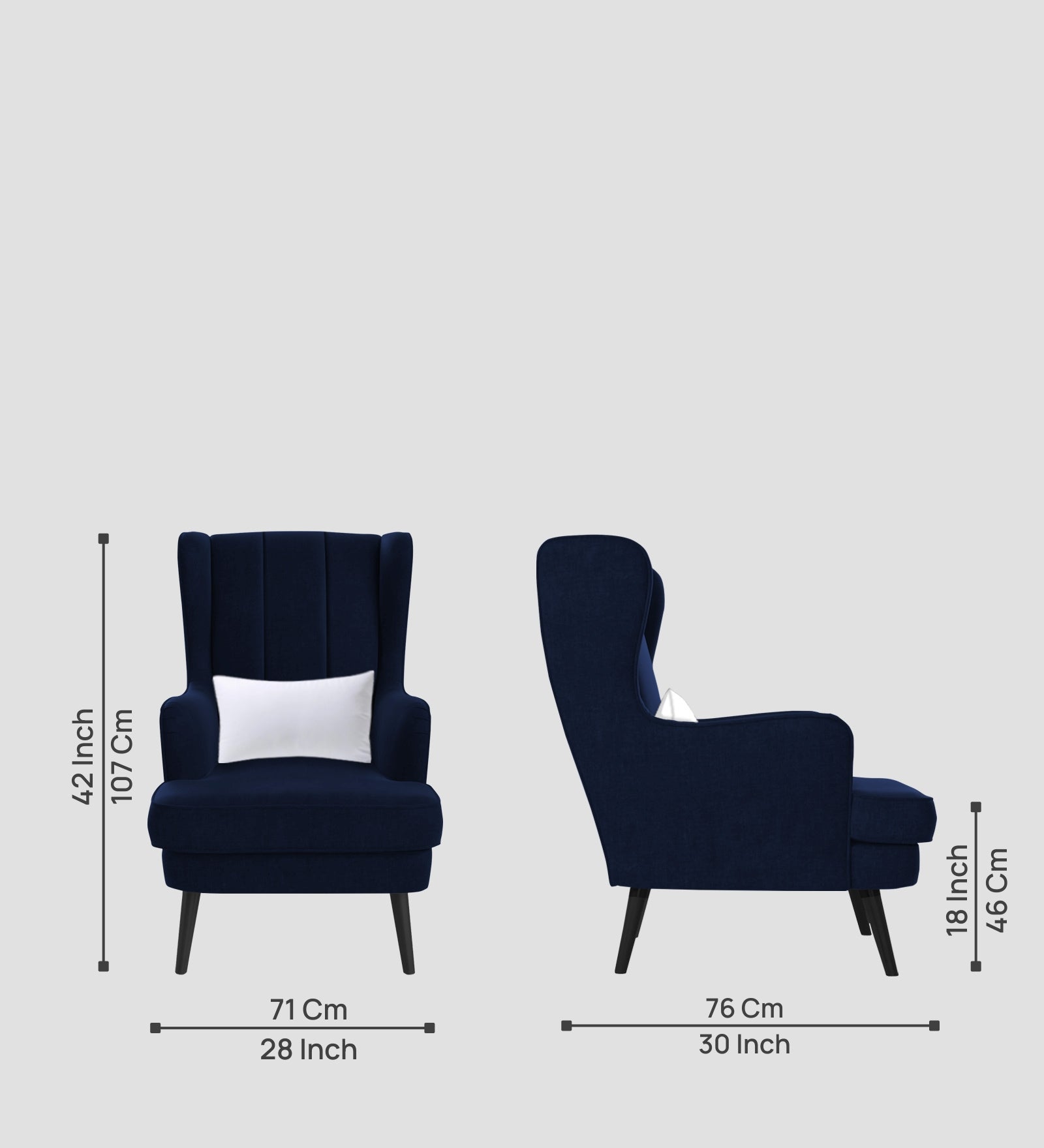 Niya Velvet 1 Seater Wing Chair in Dark Blue Colour