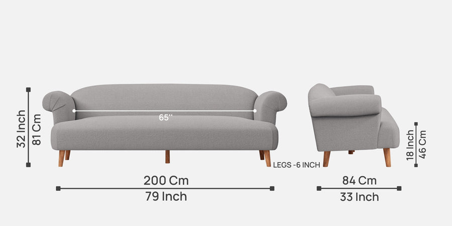 Barber Fabric 3 Seater Sofa In Silver Grey Colour - Febonic Living