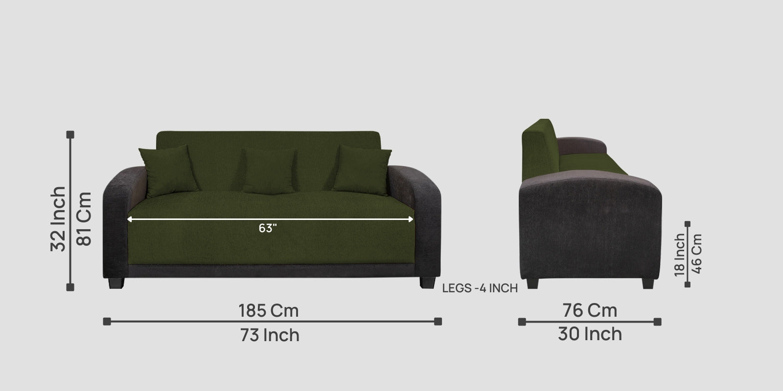 Alex Fabric 3 Seater Sofa In Olive Green Colour