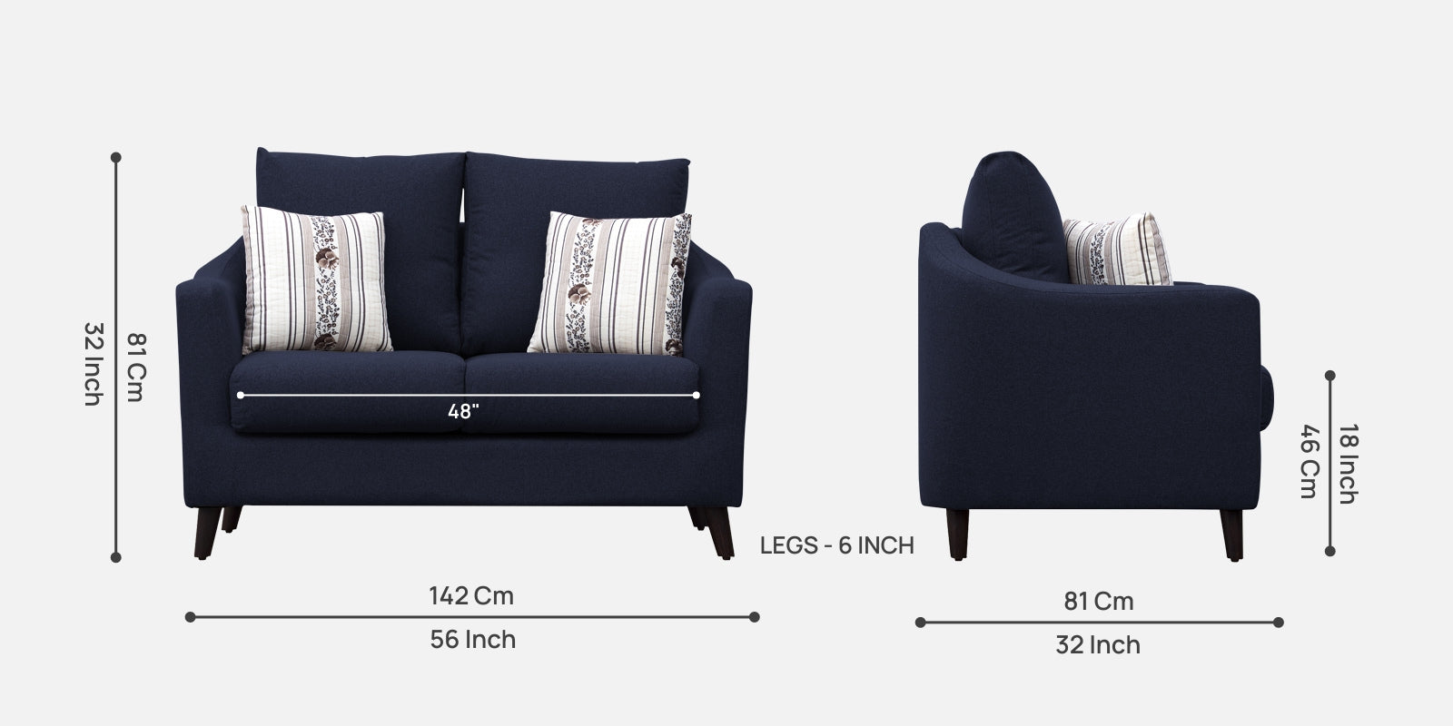 Kevin Fabric 2 Seater Sofa in Royal Blue Colour