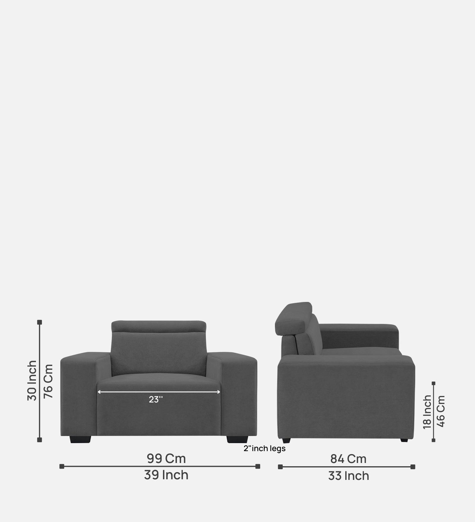 Hiro Fabric 1 Seater Sofa In  Pure Grey Colour - Febonic Living