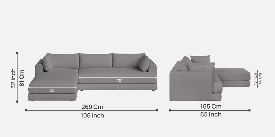 Ziggy Fabric Rhs Sectional Sofa 3 Lounger In Silver Grey Colour - Febonic Living
