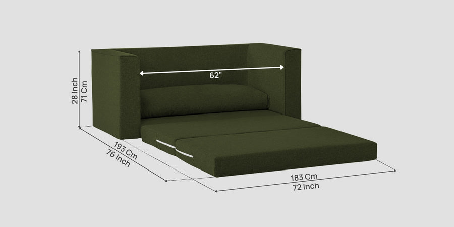 Kenia Fabric 3 Seater Foldable Sofa Cum Bed In Olive Green Colour - Febonic Living