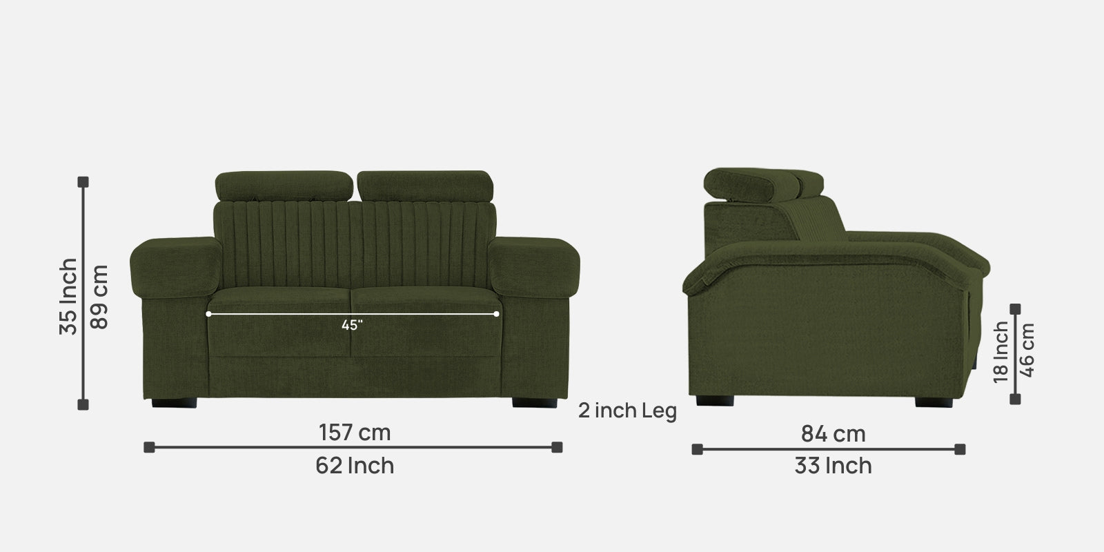Draco Fabric 2 Seater Sofa In Olive Green Colour - Febonic Living