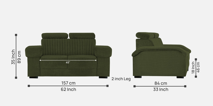 Draco Fabric 2 Seater Sofa In Olive Green Colour - Febonic Living