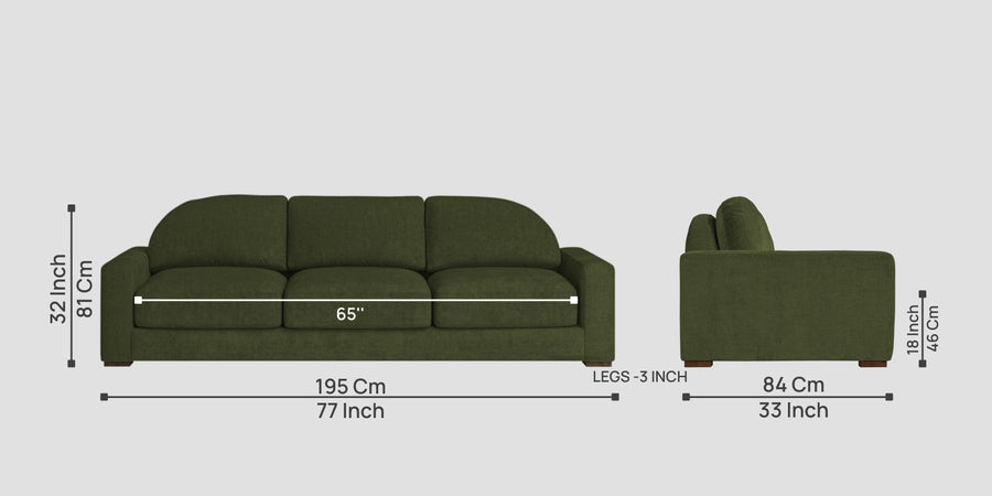 Dara Fabric 3 Seater Sofa In Olive Green Colour - Febonic Living