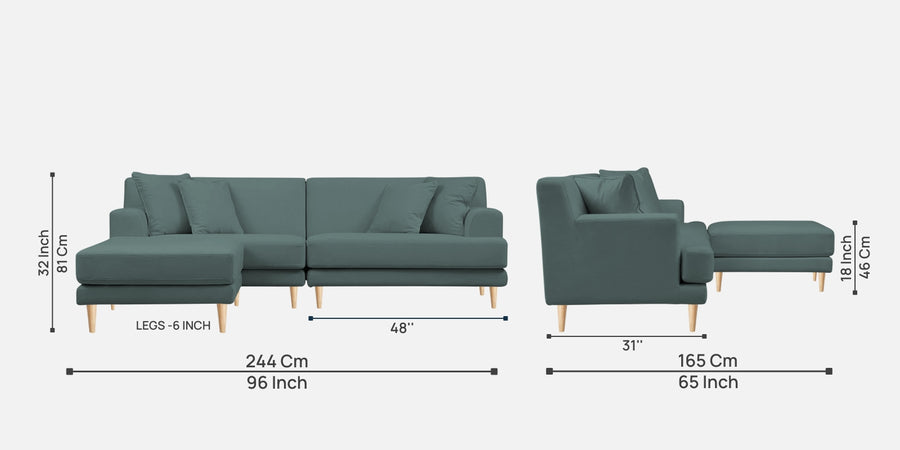 Woody Fabric Rhs Sectional Sofa 3 Lounger In Pista Green Colour - Febonic Living
