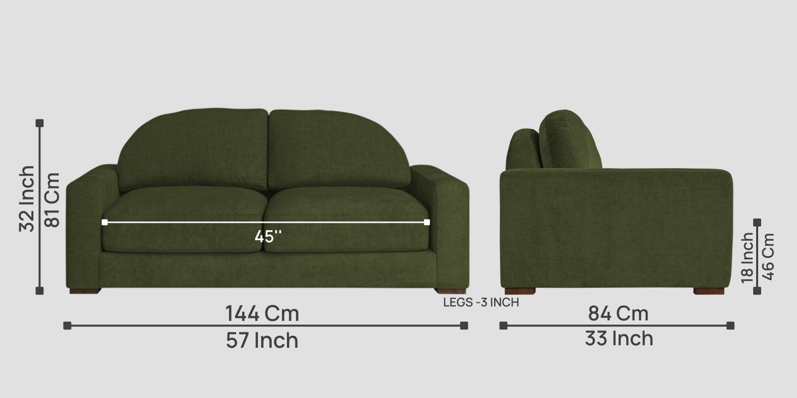 Dara Fabric 2 Seater Sofa In Olive Green Colour