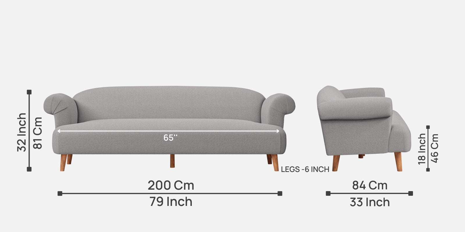 Barber Fabric 3 Seater Sofa in Silver Grey Colour