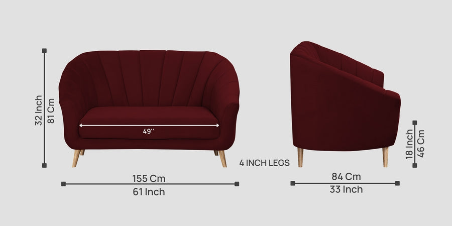 Kaylee Velvet 2 Seater Sofa In Dark Maroon Colour - Febonic Living