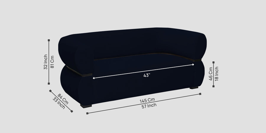 Kula Velvet 2 Seater Sofa In Dark Blue Colour - Febonic Living