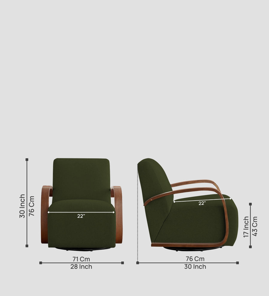 Balma Fabric Swivel Chair In Olive Green Colour - Febonic Living
