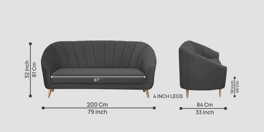 Kaylee Velvet 3 Seater Sofa In Davy Grey Colour - Febonic Living