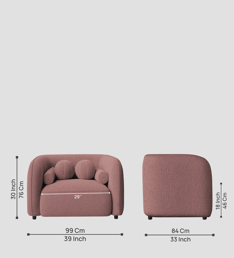 Corny Boucle Fabric 1 Seater Sofa In Rose Pink Colour - Febonic Living