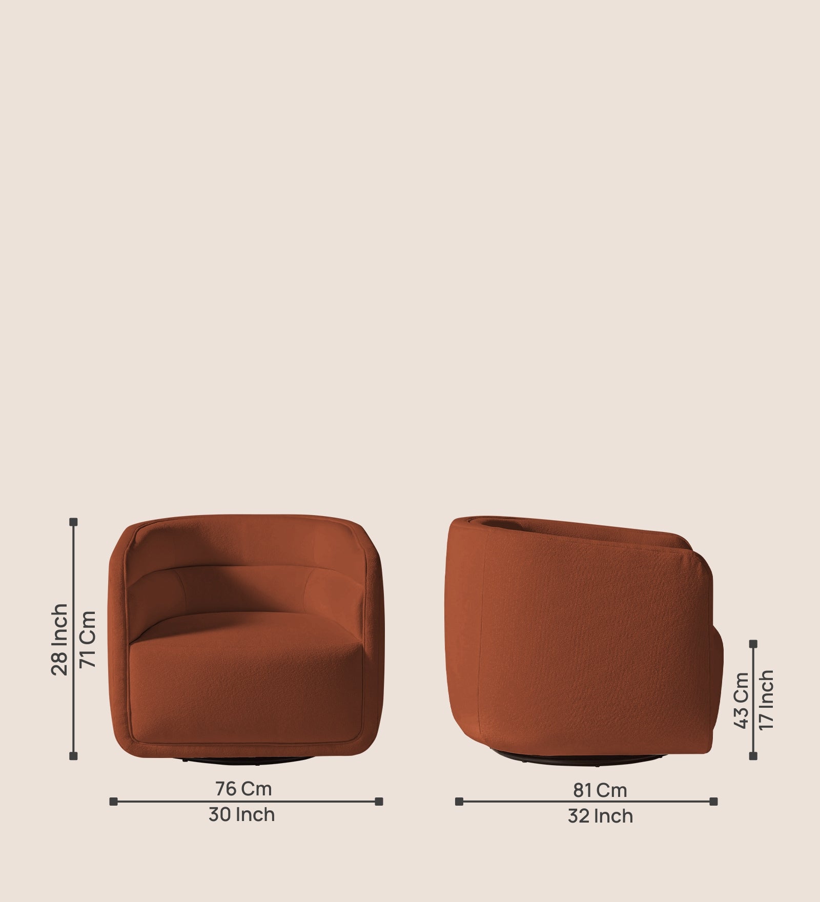 Ria Fabric Swivel Chair in Royal Orange Colour
