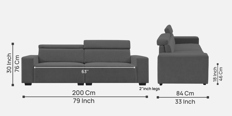 Hiro Fabric 3 Seater Sofa In Pure Grey Colour - Febonic Living