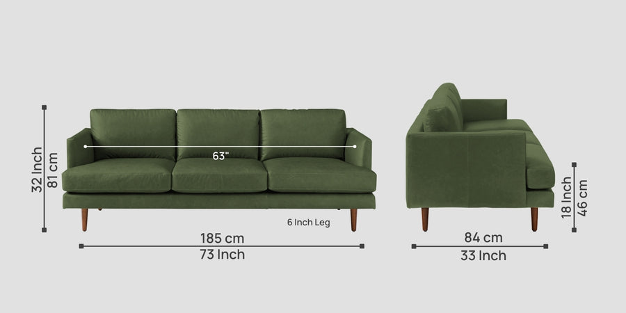 Sterio Leatherette 3 Seater Sofa In Moss Green Colour - Febonic Living