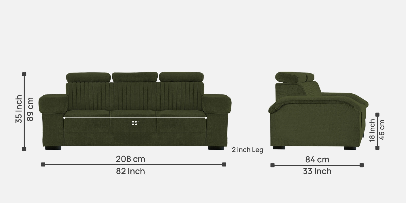 Draco Fabric 3 Seater Sofa In Olive Green Colour - Febonic Living