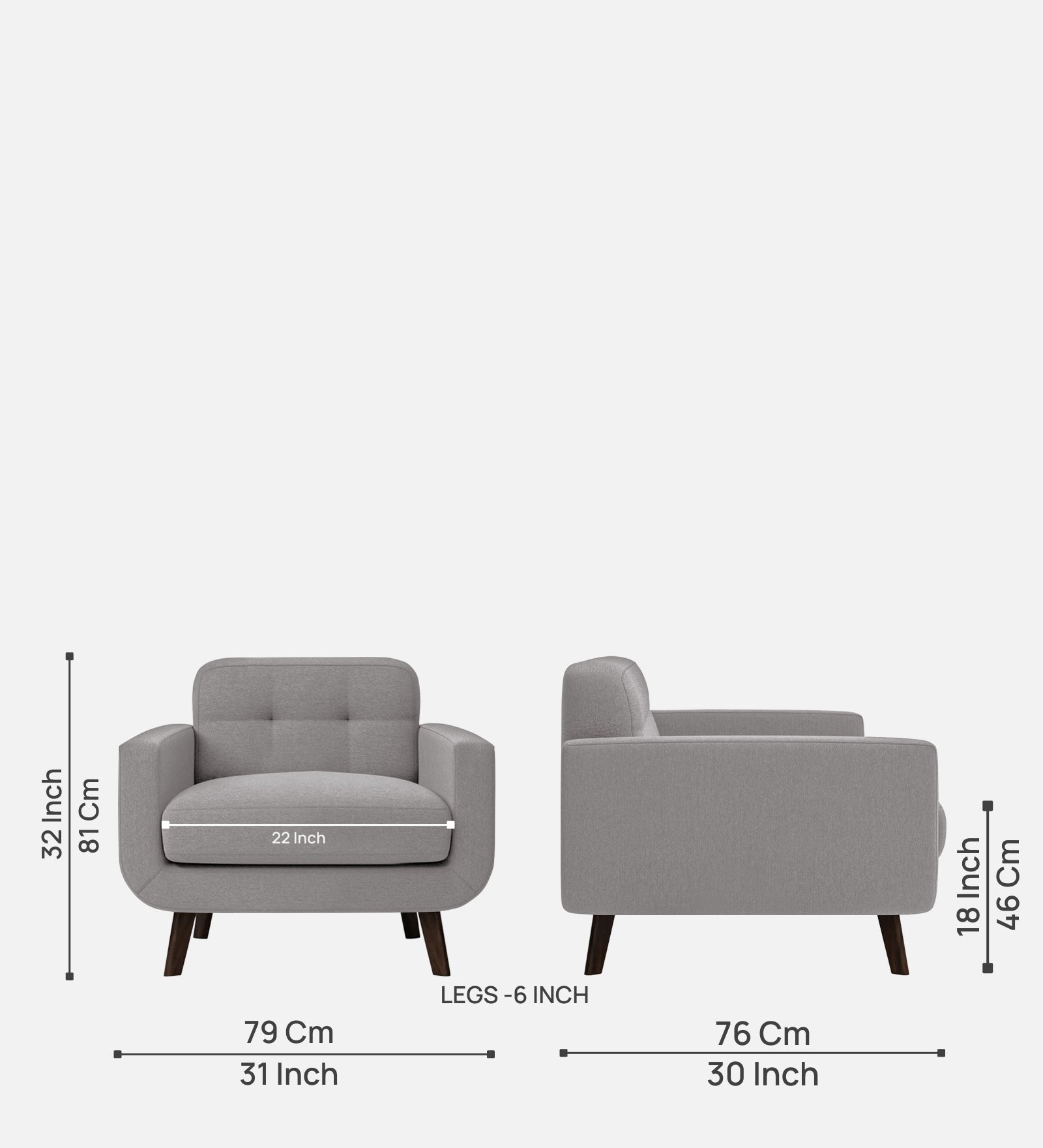 Marsela Fabric 1 Seater Sofa in Silver Grey Colour