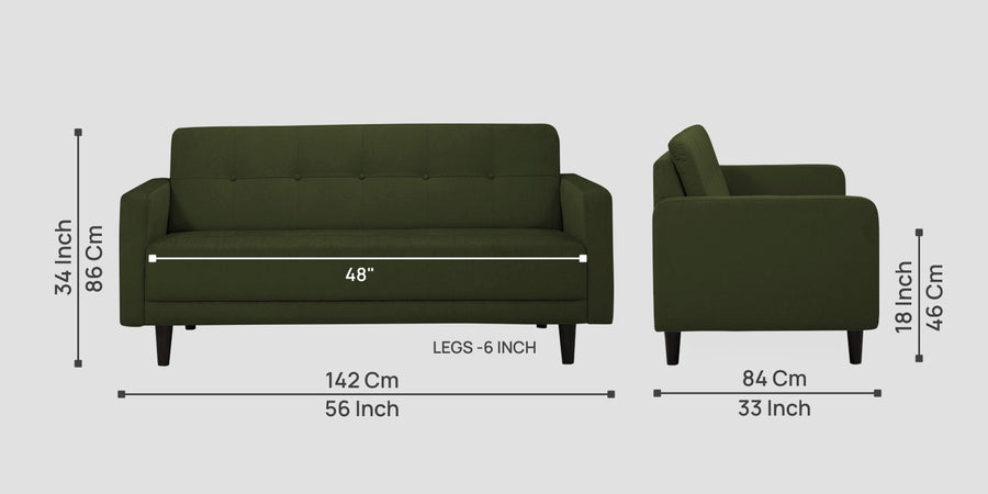 Noha Fabric 2 Seater Sofa In Olive Green Colour - Febonic Living