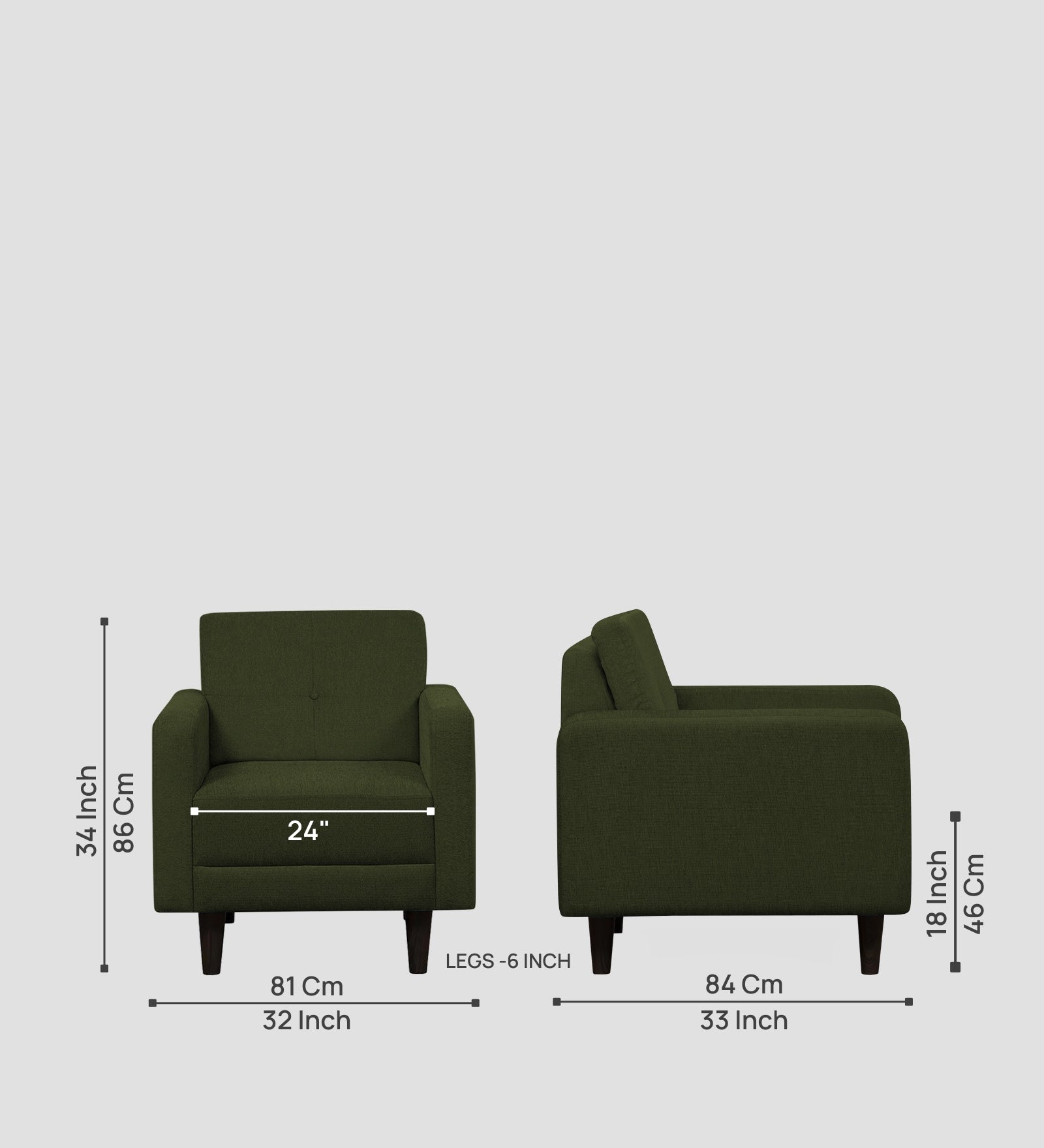 Noha Fabric 1 Seater Sofa In  Olive Green Colour - Febonic Living