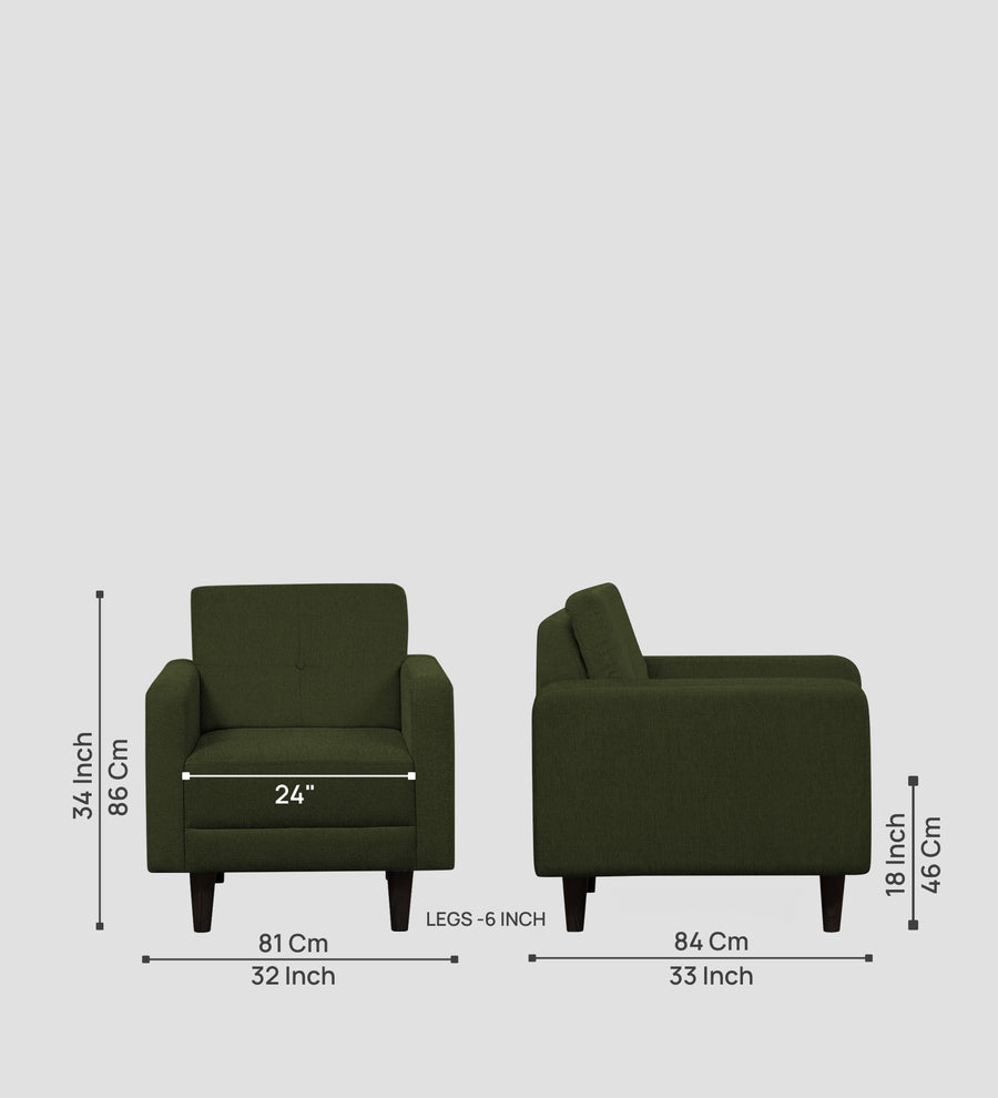Noha Fabric 1 Seater Sofa In Olive Green Colour - Febonic Living