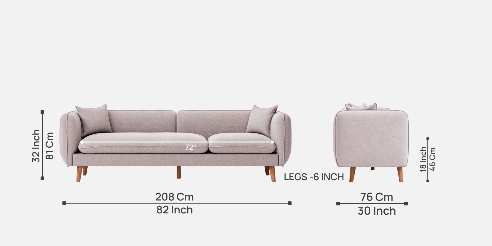 Reva Fabric 3 Seater Sofa In Orchid Beige Colour