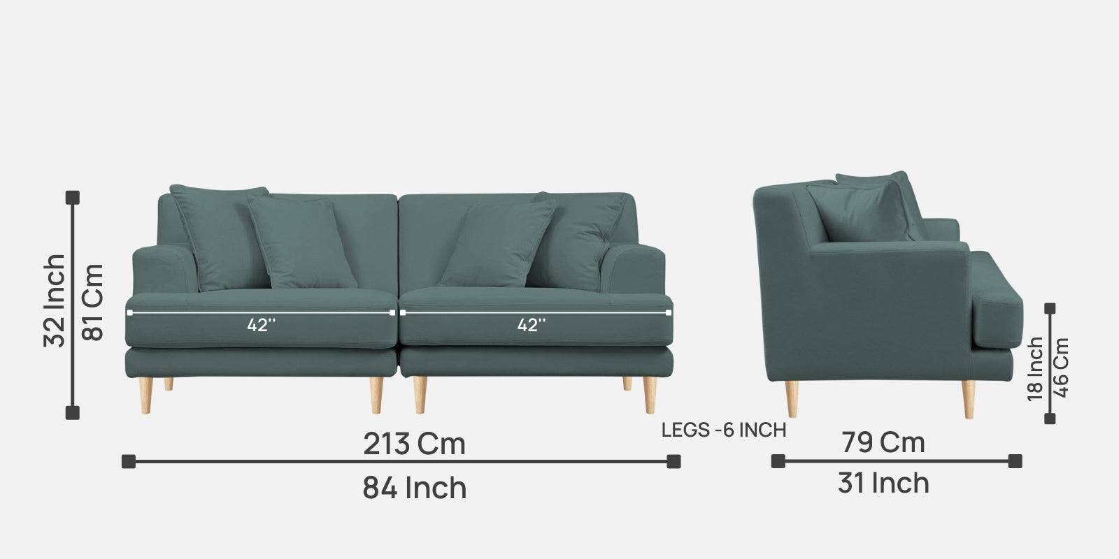 Woody Fabric 3 Seater Sofa in Pista Green Colour