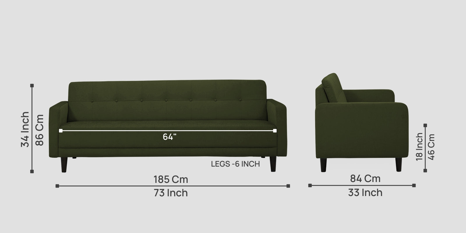Noha Fabric 3 Seater Sofa In Olive Green Colour - Febonic Living