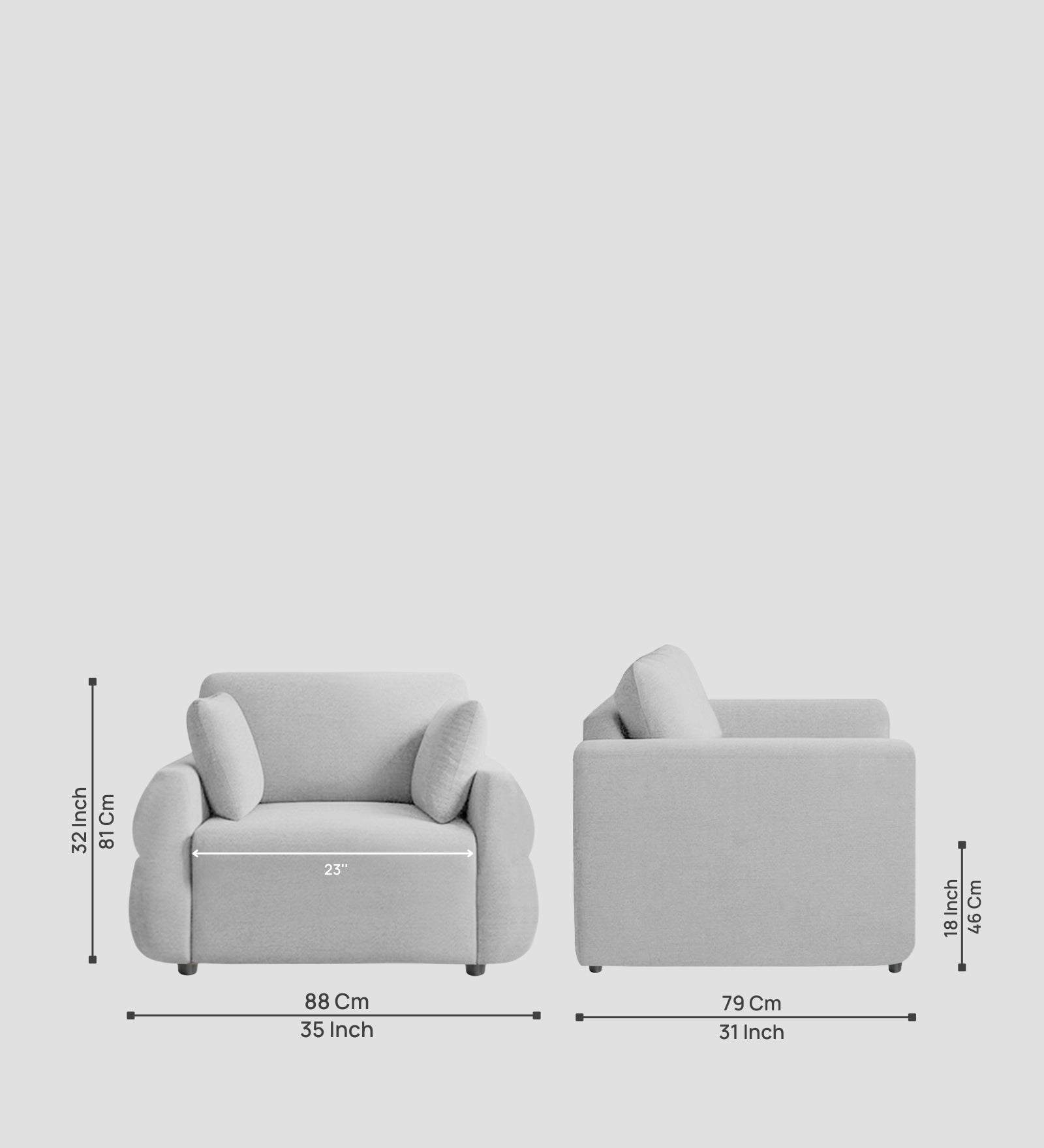 Jack Fabric 1 Seater Sofa In  Lit Grey Colour - Febonic Living