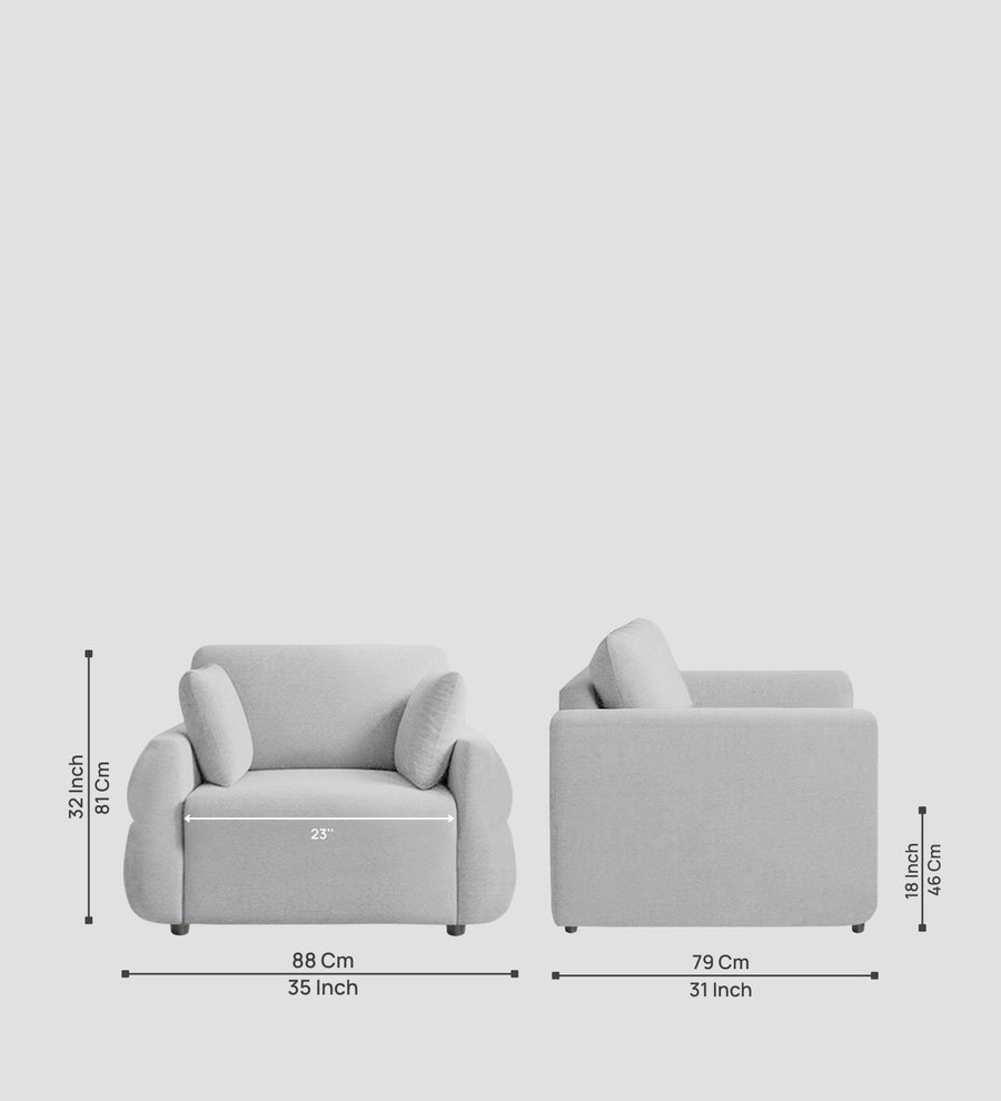 Jack Fabric 1 Seater Sofa In Lit Grey Colour - Febonic Living
