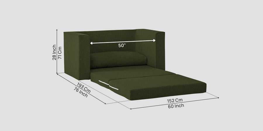Kenia Fabric 2 Seater Foldable Sofa Cum Bed In Olive Green Colour - Febonic Living