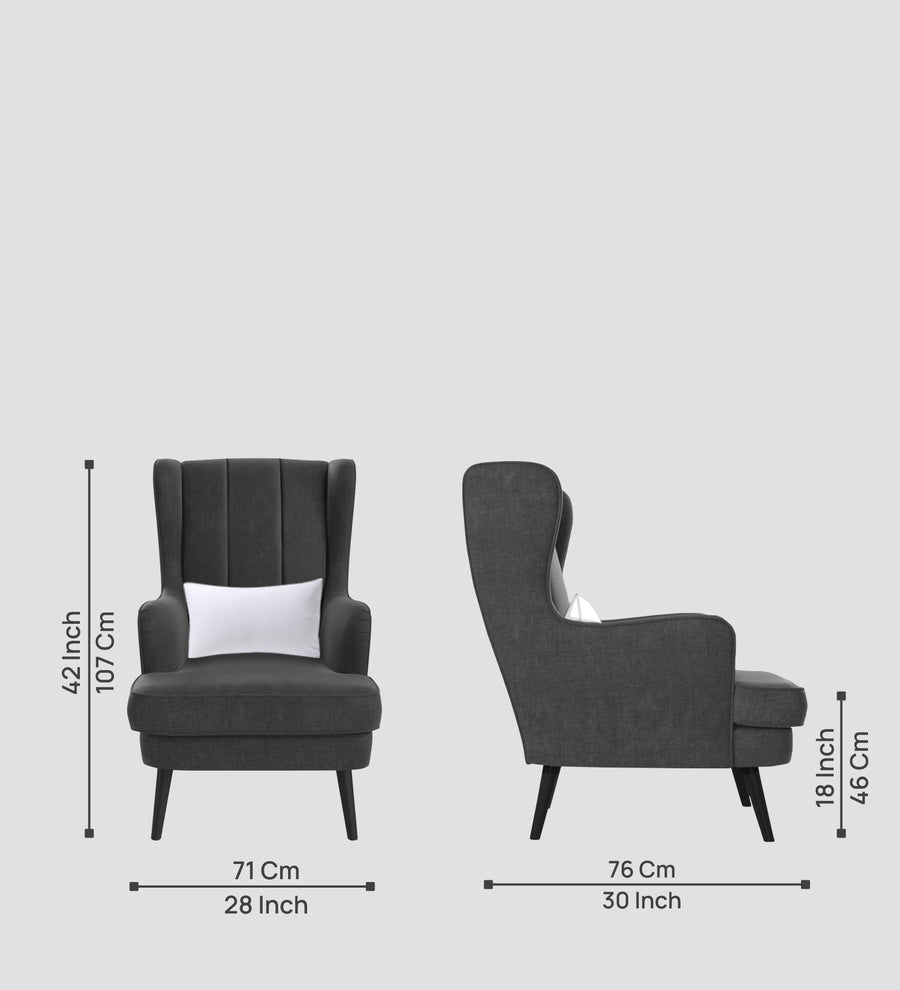 Niya Velvet Wing Chair In Davy Grey Colour - Febonic Living