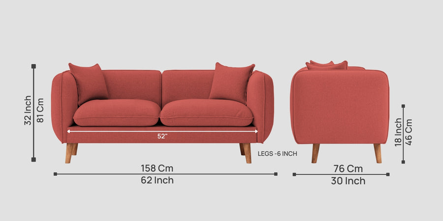 Reva Fabric 2 Seater Sofa In Salmon Pink Colour - Febonic Living