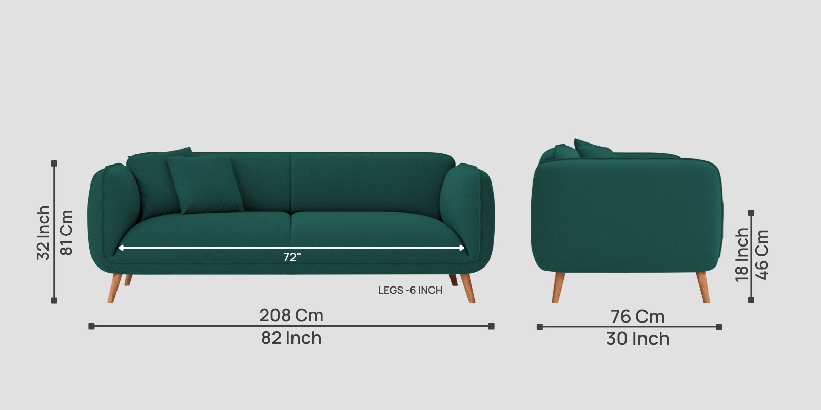 Zia Fabric 3 Seater Sofa In Sage Green Colour - Febonic Living
