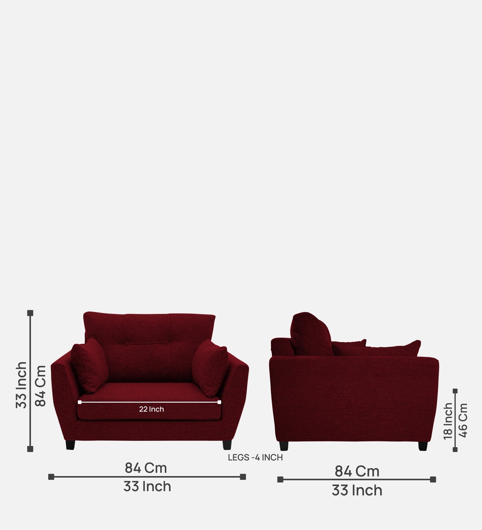 Mario Fabric 1 Seater Sofa in Ruby Red Colour