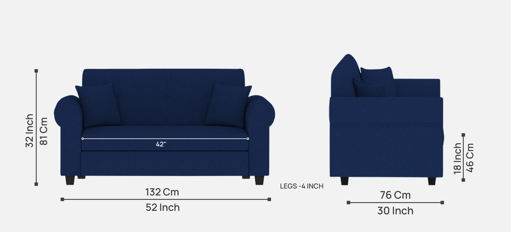 Derado Fabric 2 Seater Sofa in Royal Blue Colour