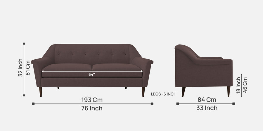 Homer Fabric 3 Seater Sofa In Night Brown Colour - Febonic Living