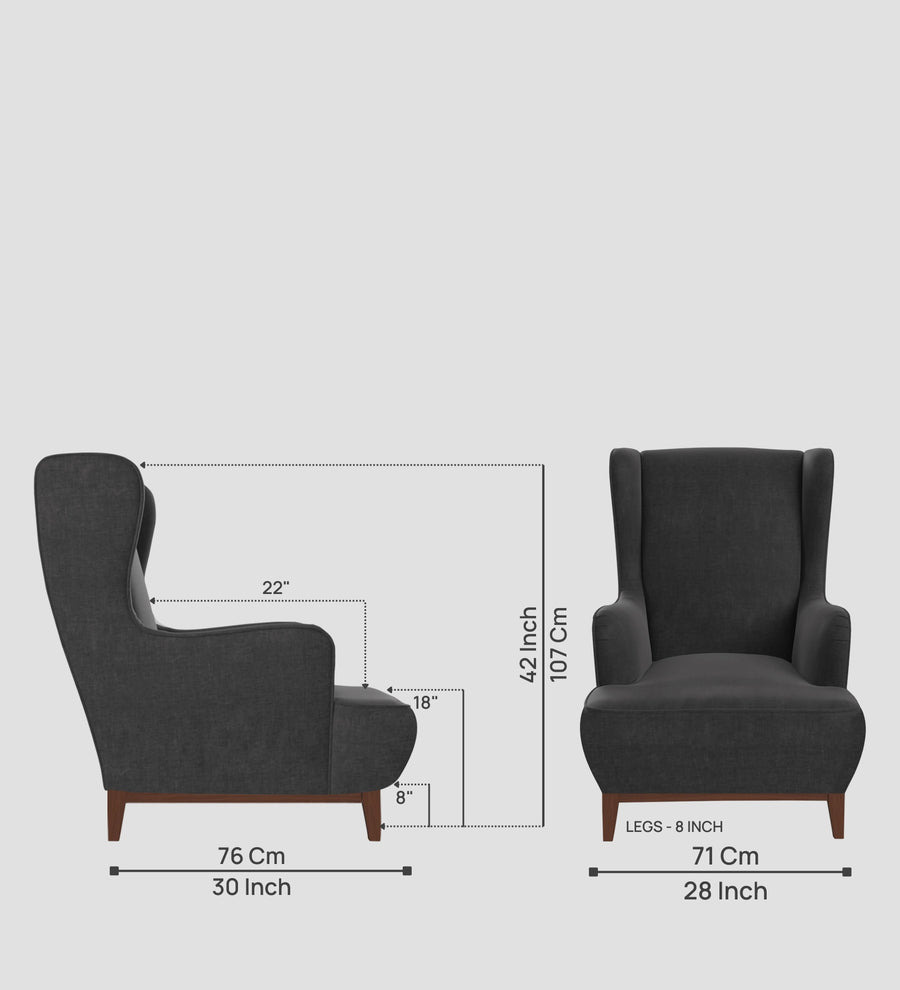 Suri Velvet Wing Chair In Davy Grey Colour - Febonic Living