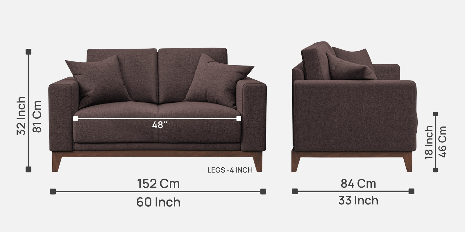 Luca Fabric 2 Seater Sofa in Night Brown Colour