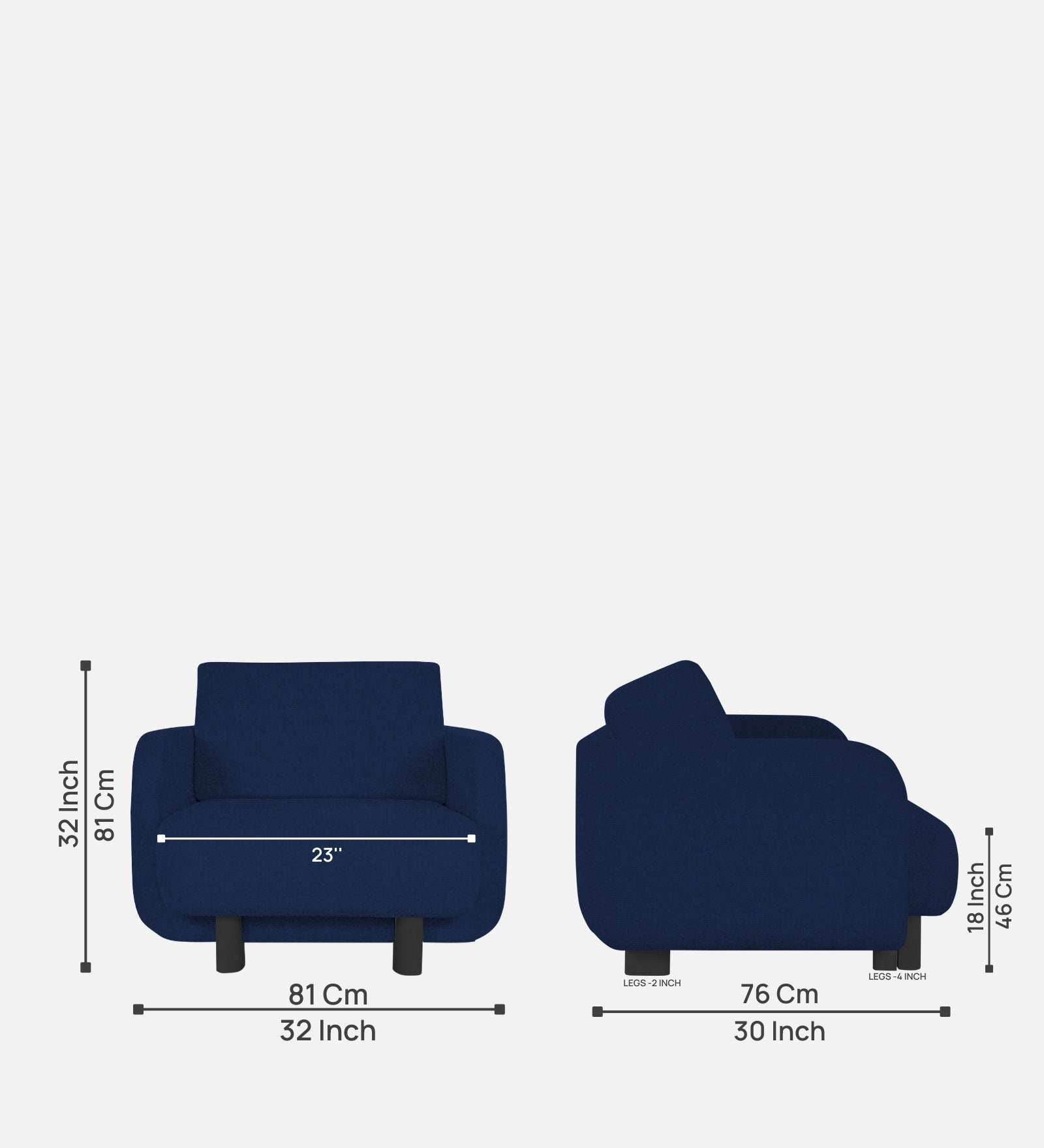 Varu Fabric 1 Seater Sofa In  Royal Blue Colour - Febonic Living