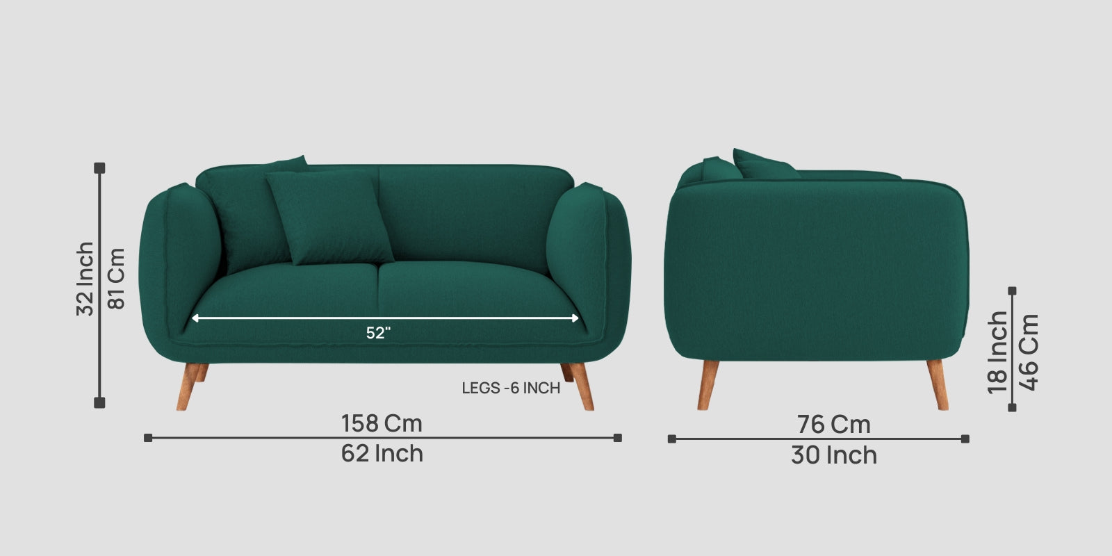 Zia Fabric 2 Seater Sofa In Sage Green Colour