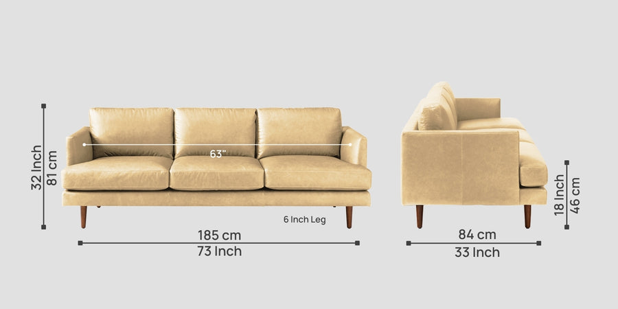 Sterio Leatherette 3 Seater Sofa In Peach Beige Colour - Febonic Living