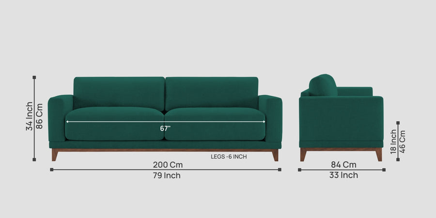 Esha Fabric 3 Seater Sofa In Sage Green Colour - Febonic Living