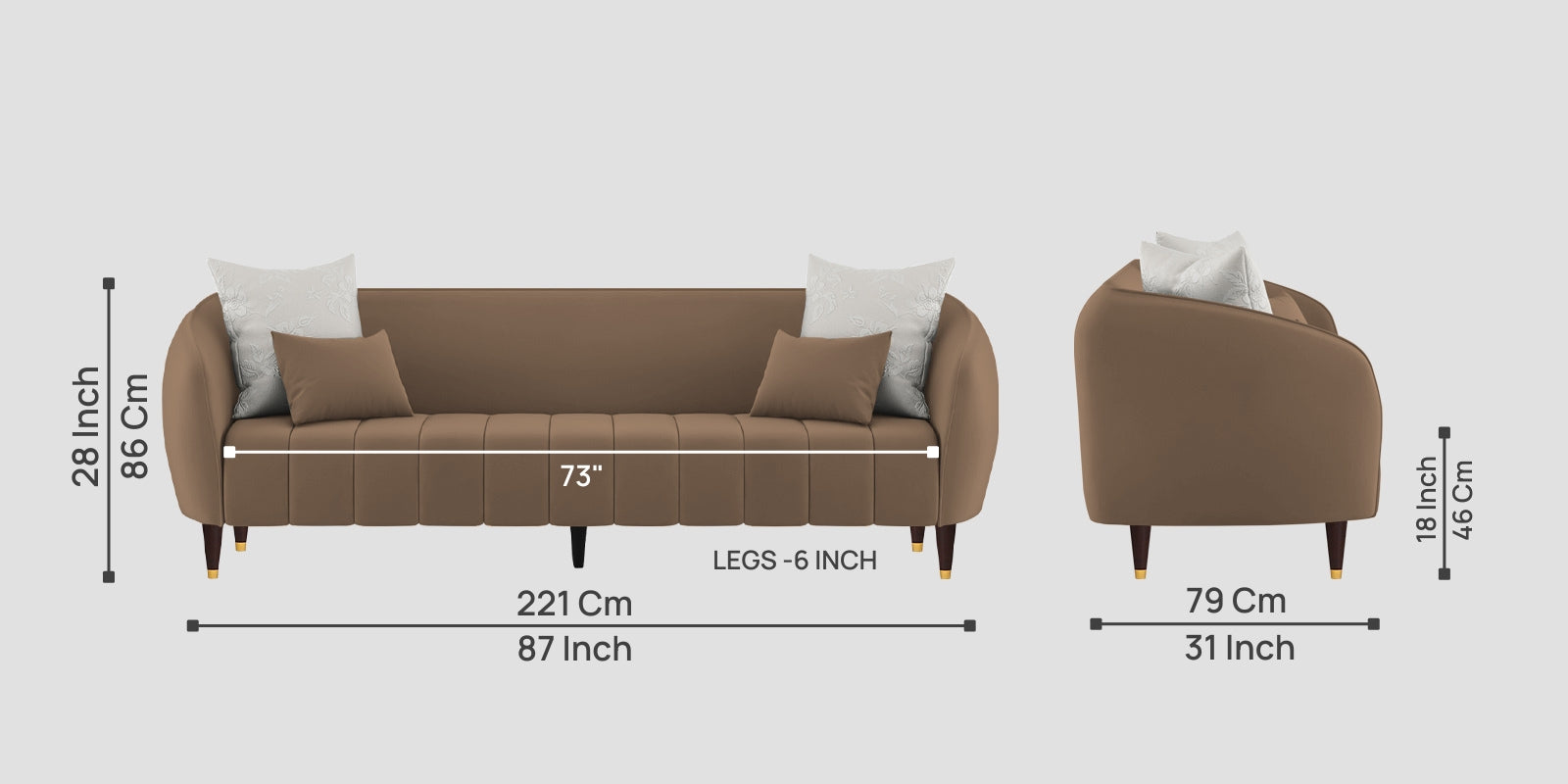 Hairo Velvet 3 Seater Sofa In Mocha Mouse Colour