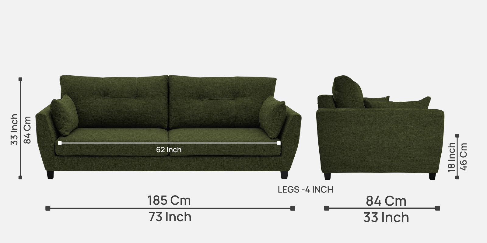 Mario Fabric 3 Seater Sofa in Olive Green Colour