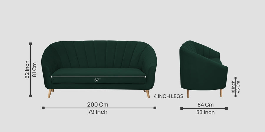 Kaylee Velvet 3 Seater Sofa In Forest Green Colour - Febonic Living