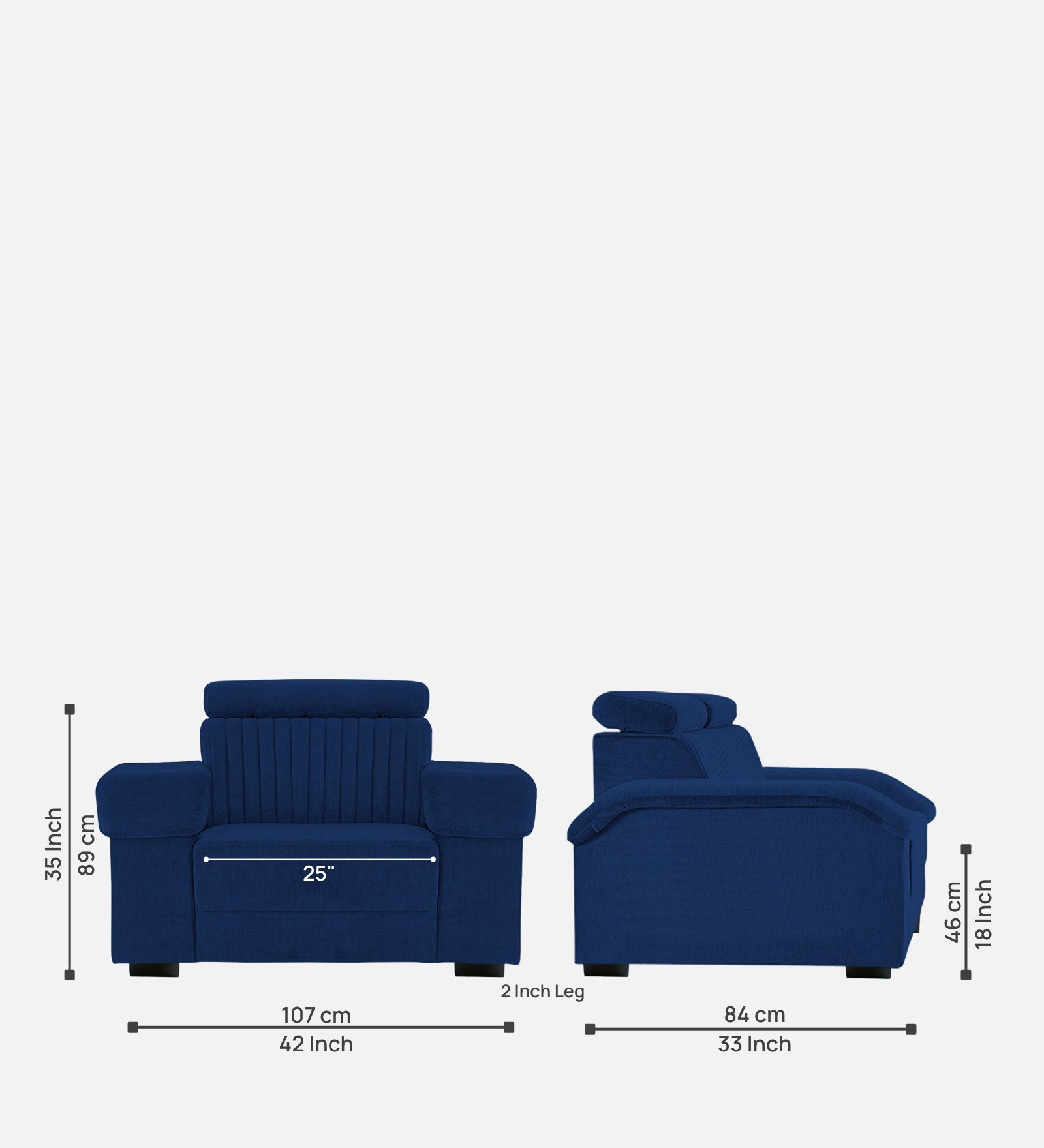 Draco Fabric 1 Seater Sofa In Royal Blue Colour