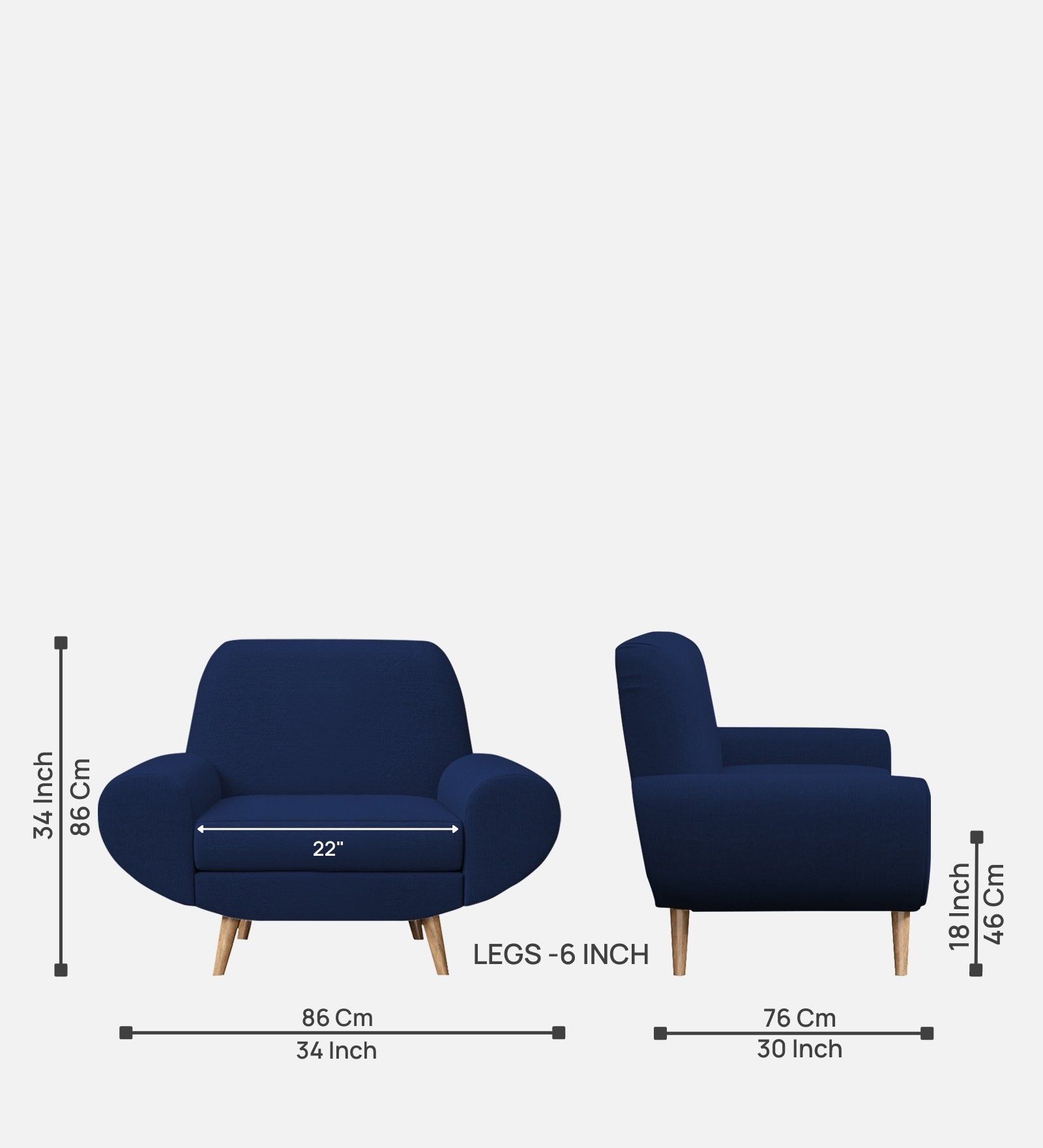 Jessy Fabric 1 Seater Sofa in Royal Blue Colour