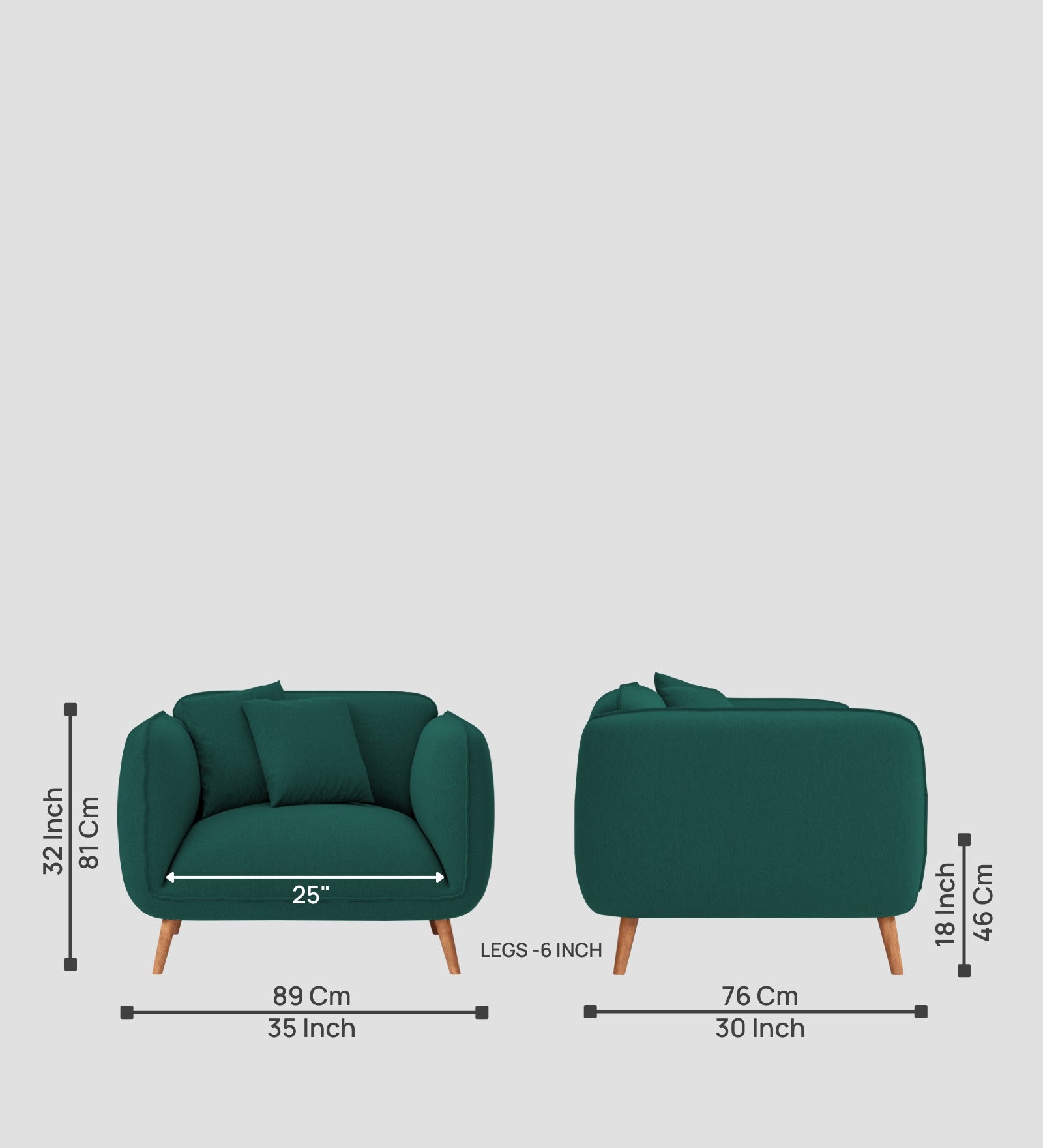Zia Fabric 1 Seater Sofa In Sage Green Colour